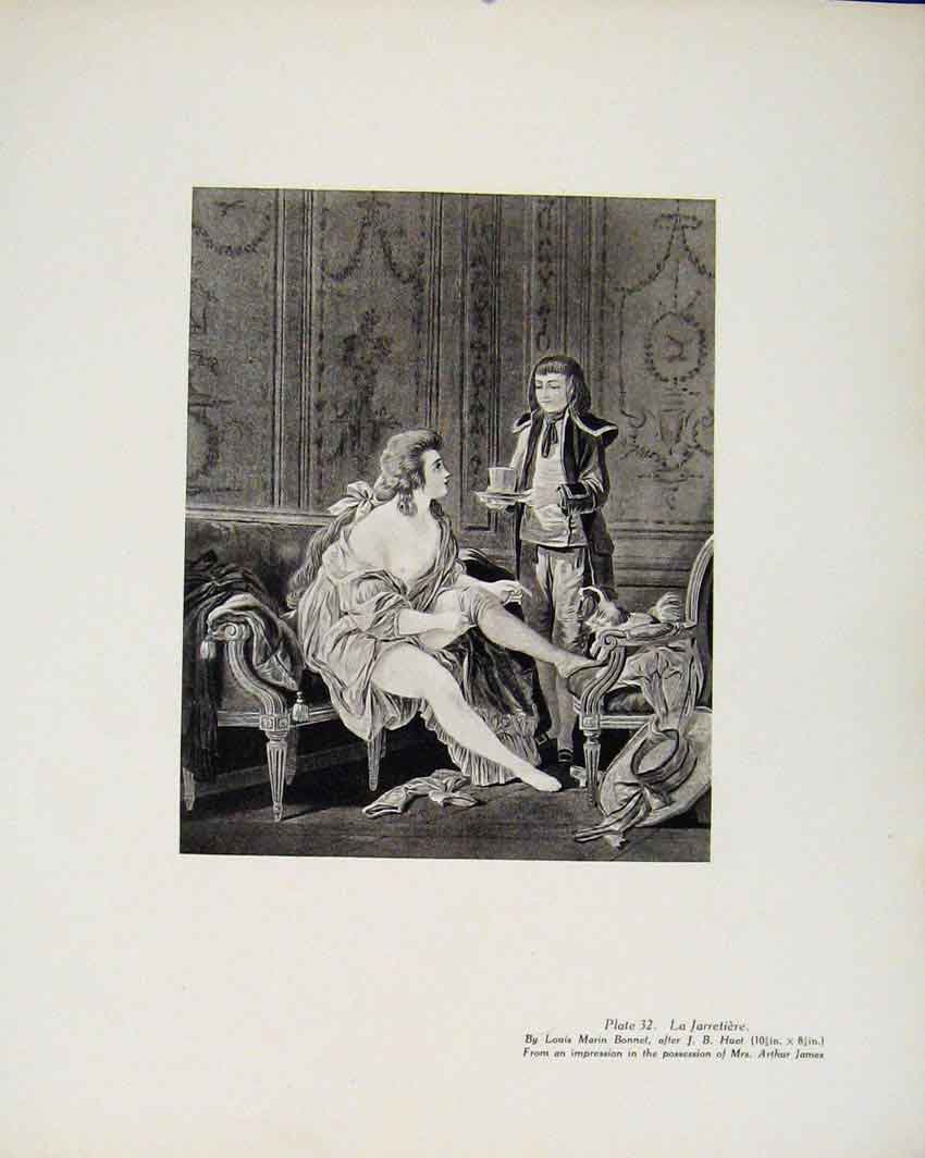 Original Old Antique Print Limited Edition La Jarretiere By L Bonnet