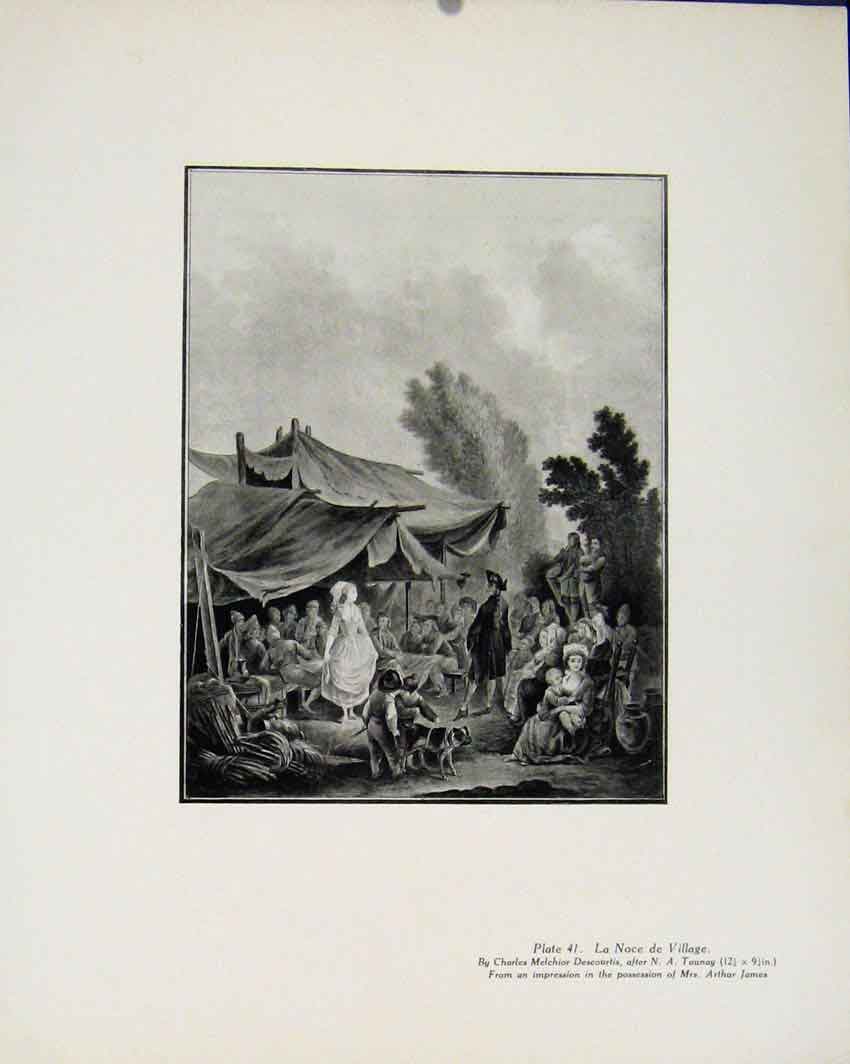 Original Old Antique Print La Noce De Village By Descourtis Limited Edition