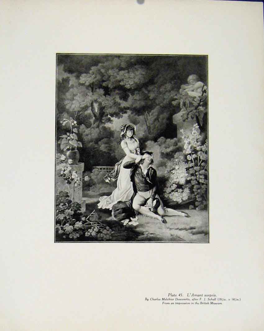 Original Old Antique Print Limited Edition Lamant Surpris C Descourtis