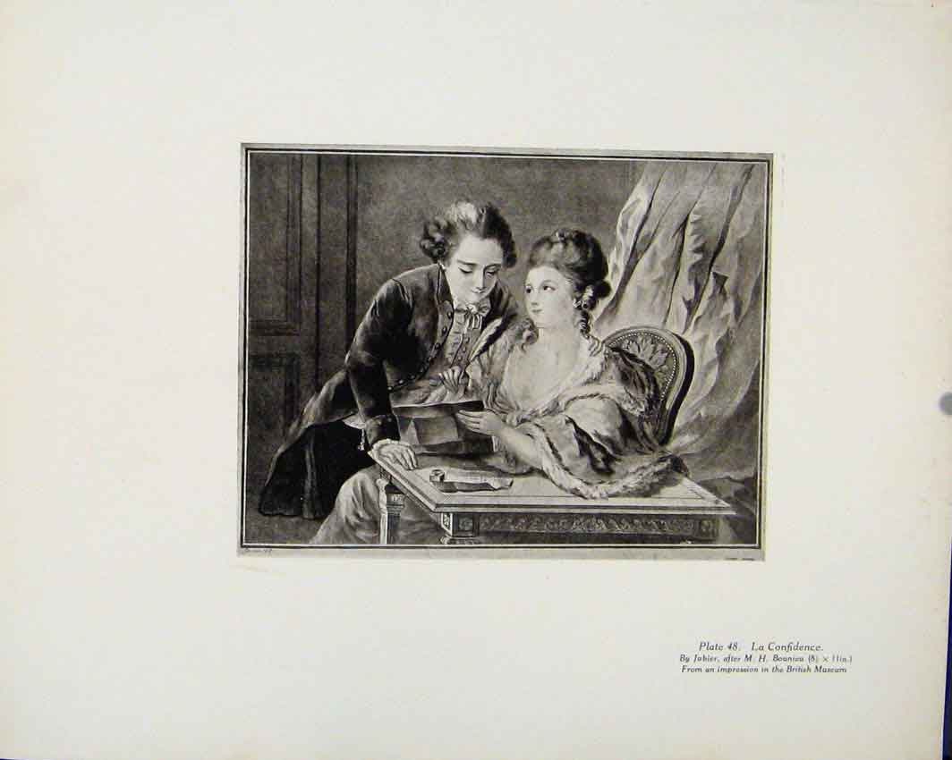Original Old Antique Print La Confidence By Jubier Limited Edition Fine Art