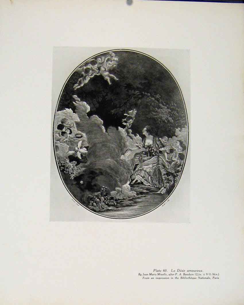 Original Old Antique Print Limited Edition Les Desir Amoureux