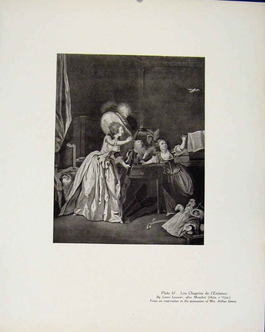 Original Old Antique Print Les Chagrins De Lenfance Limited Edition Art