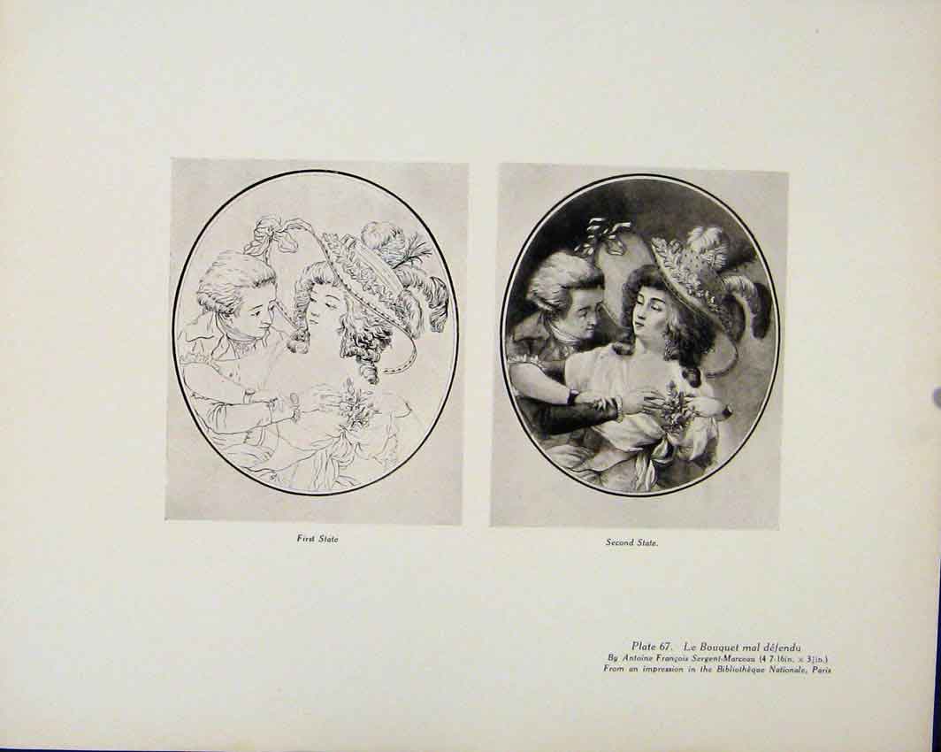Original Old Antique Print Le Bouguet Mal Defendu Limited Edition Art