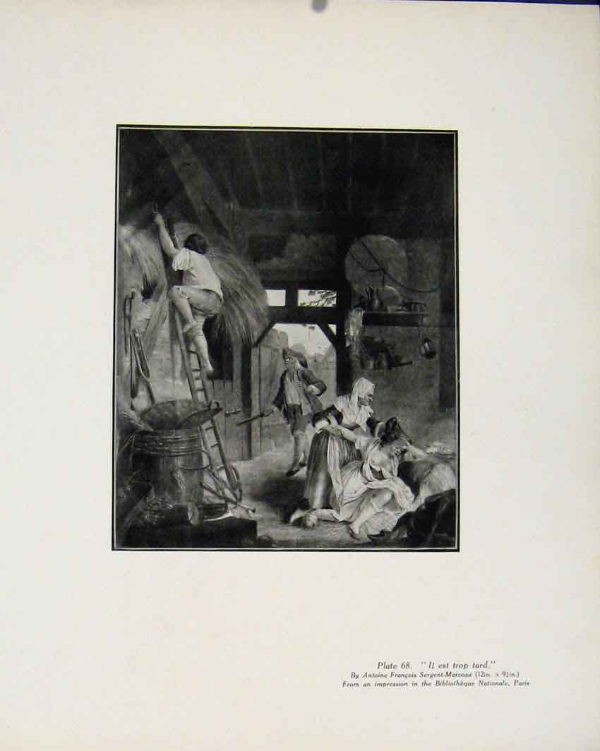 Original Old Antique Print Limited Edition Il Est Trop Tard Fine Art