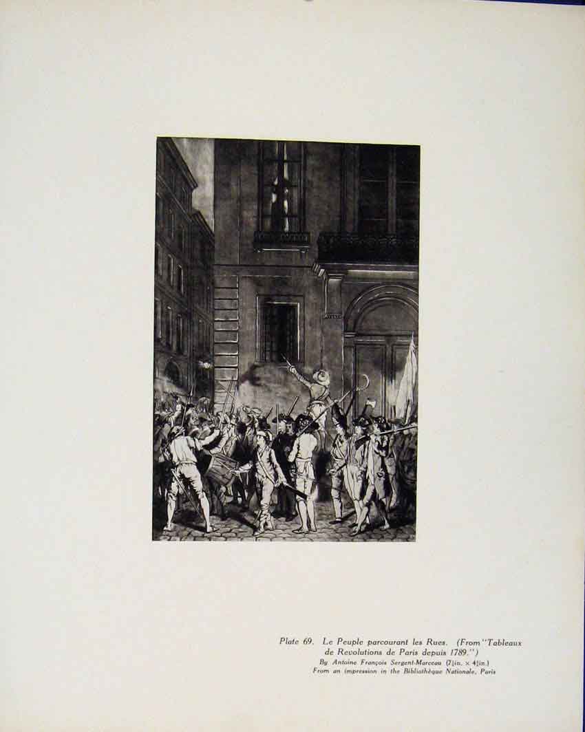 Original Old Antique Print Limited Edition Le Peuple Parcourant Les Rues