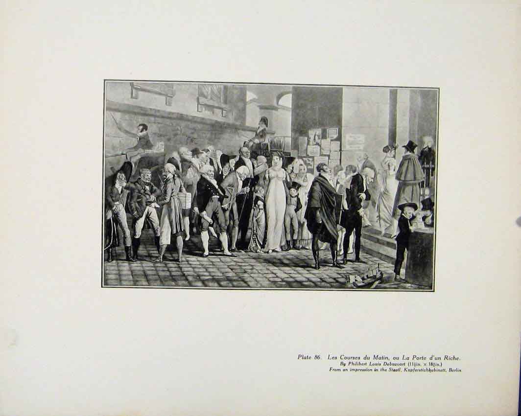Original Old Antique Print Les Courses Du Matin Ou La Porte Dun Limited Edition