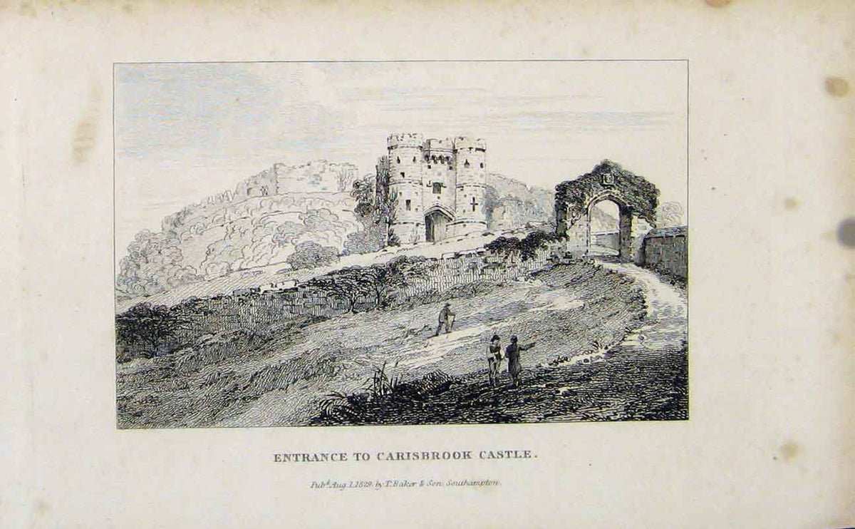 Original Old Antique Print Entrance Carisbrook Castle Fine Art