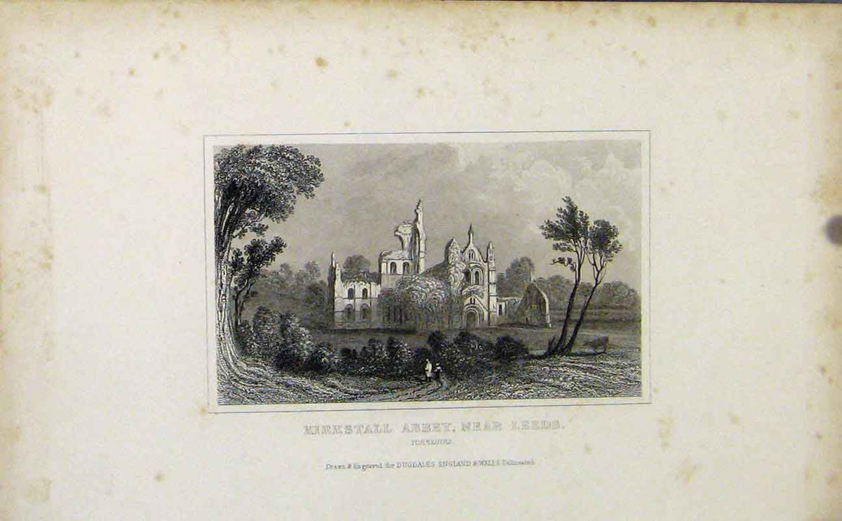 Original Old Antique Print Kirksdale Priory Fine Art C1849 19th