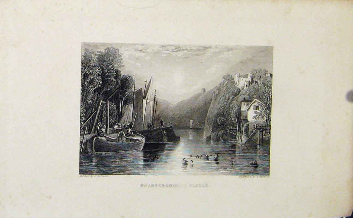 Original Old Antique Print Yorkshire England C1849 Knaresborough Castle 19th
