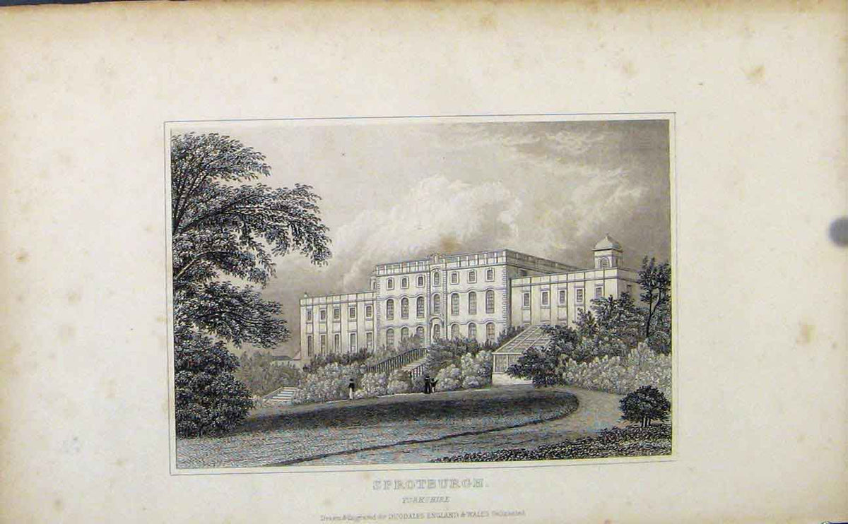 Original Old Antique Print Sprotburgh Yorkshire Fine Art England