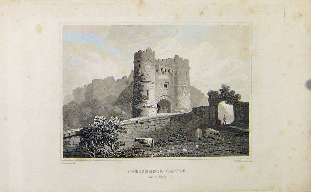Original Old Antique Print Carisbrook Caslte Isle Wight England C1849 Victorian