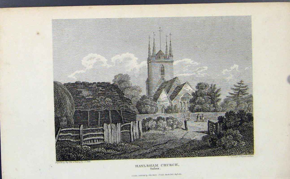 Original Old Antique Print Susex England Art C1849 Haylsham Church Victorian