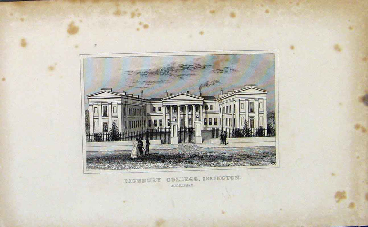 Old Antique Print Highbury College Islington Middlesex England C1849 Art 19th