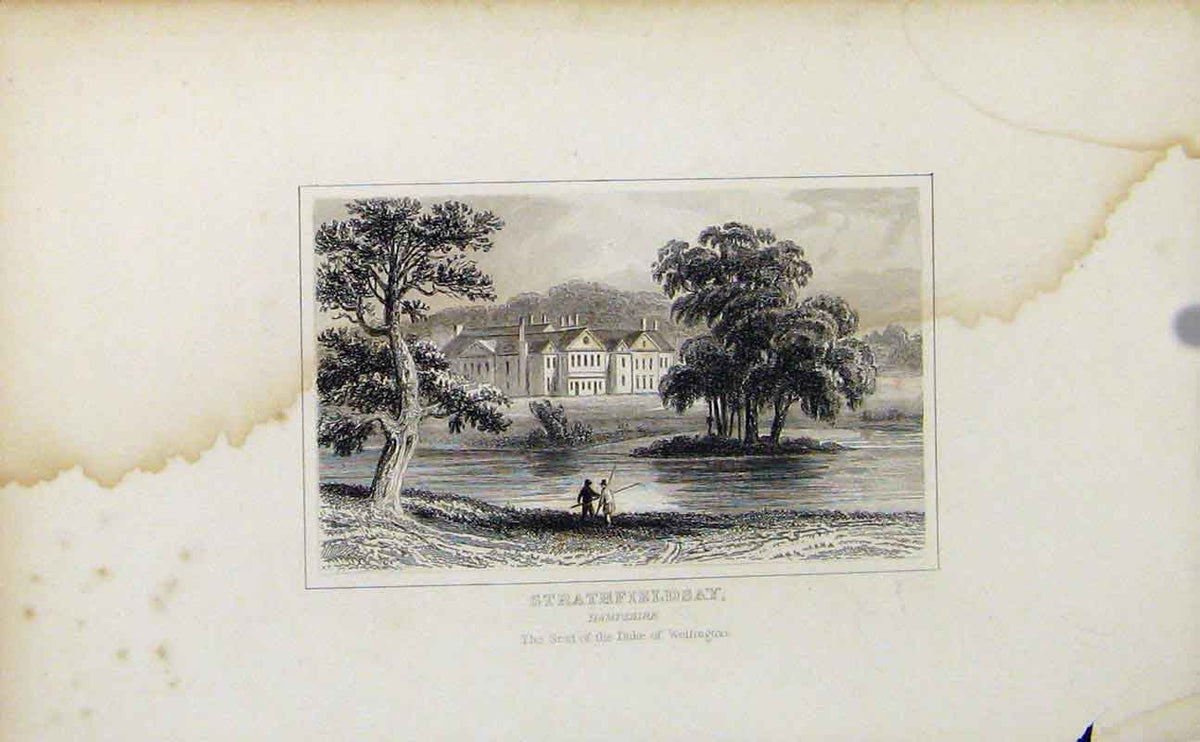 Original Old Antique Print Strathfieldsay Hampshire England C1849 Fine Art 19th