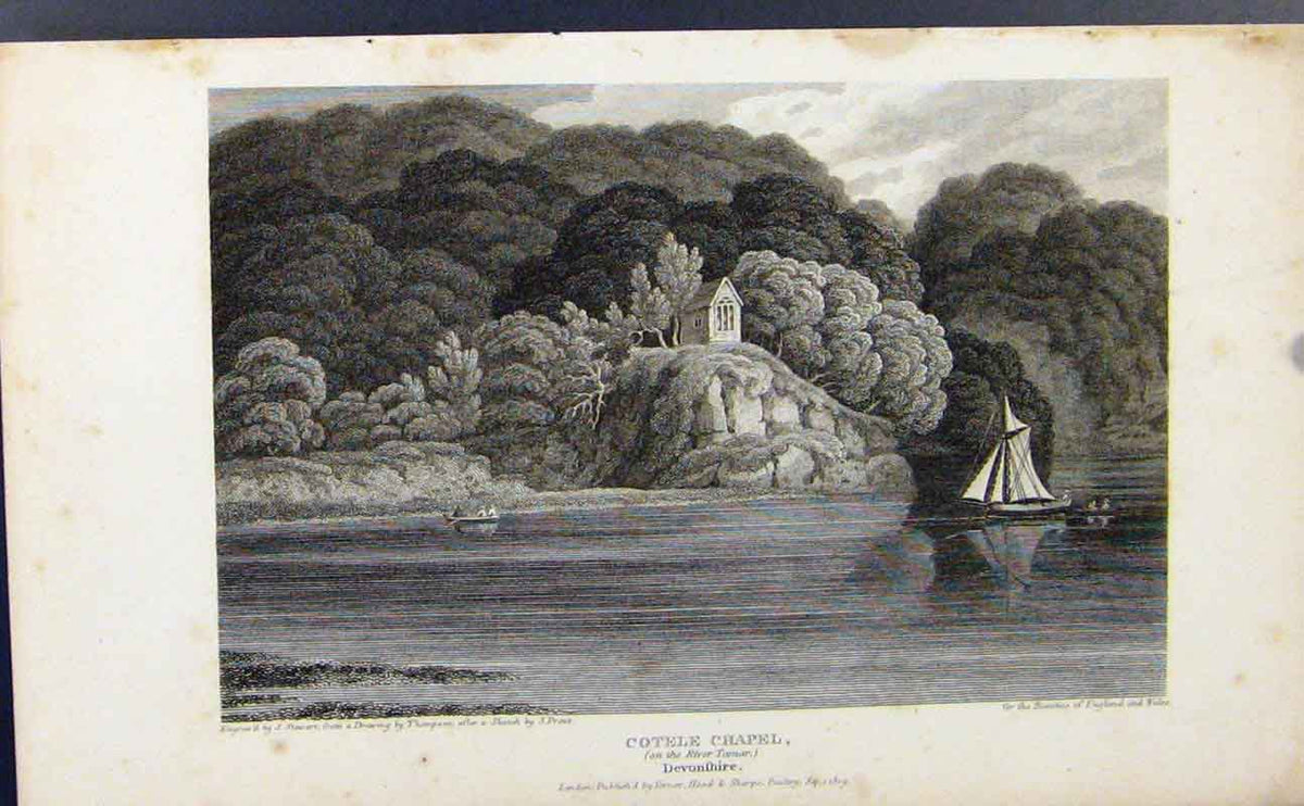 Original Old Antique Print C1849 Cotele Chapel Devonshire England 19th