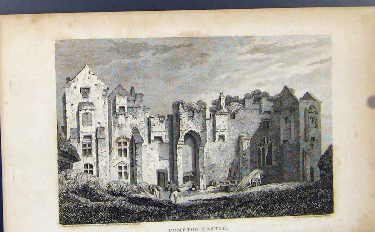 Original Old Antique Print Compton Castle Devonshire England C1849 Victorian