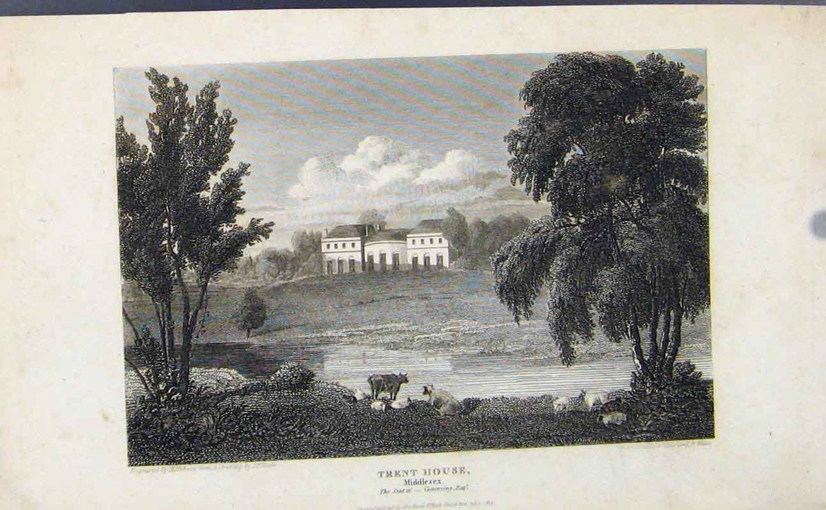 Original Old Antique Print Trent House Middlesex England C1849 Fine Art 19th