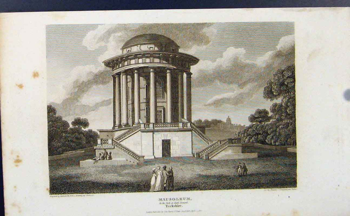 Original Old Antique Print C1849 Mausoleum Yorkshire England 19th