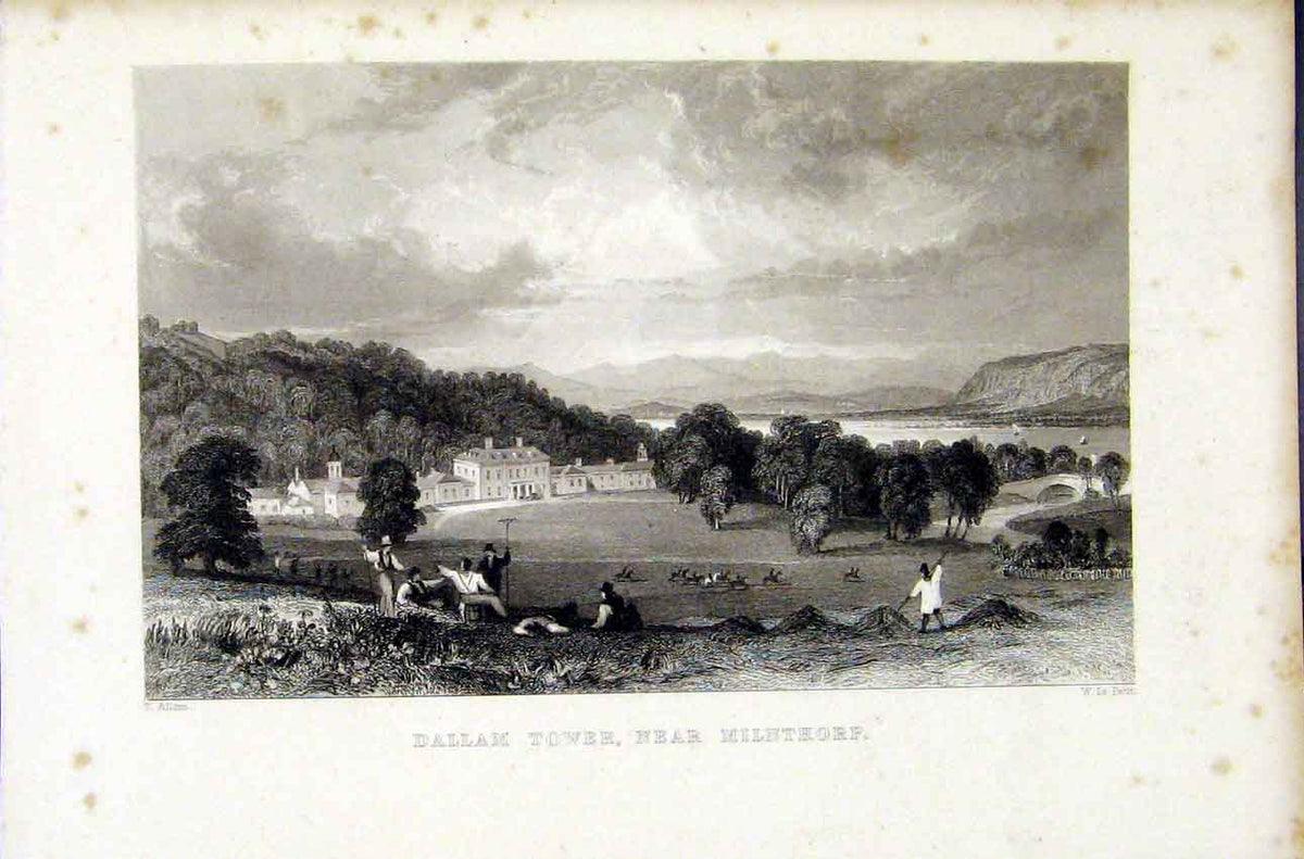 Original Old Antique Print England Minthorp Dallam Tower C1849 19th