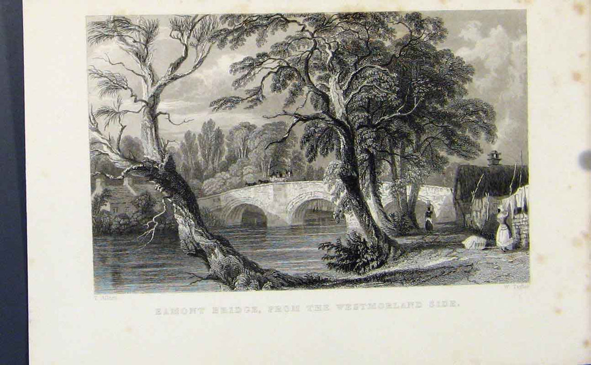 Original Old Antique Print Eamont Bridge Westmorland Side C1849 19th