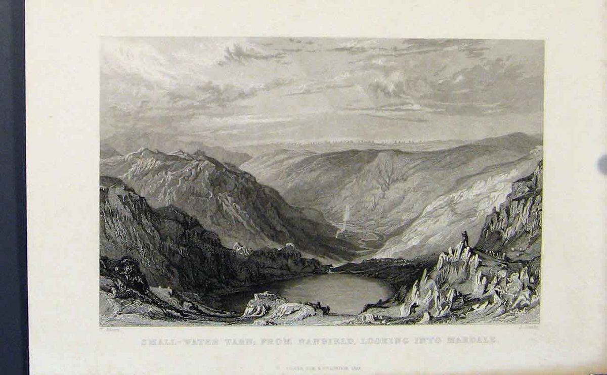 Original Old Antique Print Small Water Tarn Nanbield Mardale C1849 Victorian