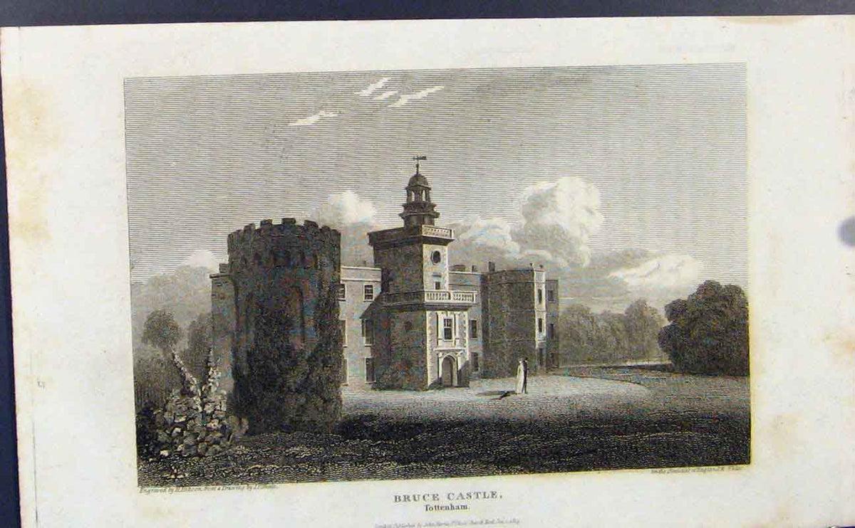 Original Old Antique Print Bruce Castle Tottenham Fine Art C1849 19th
