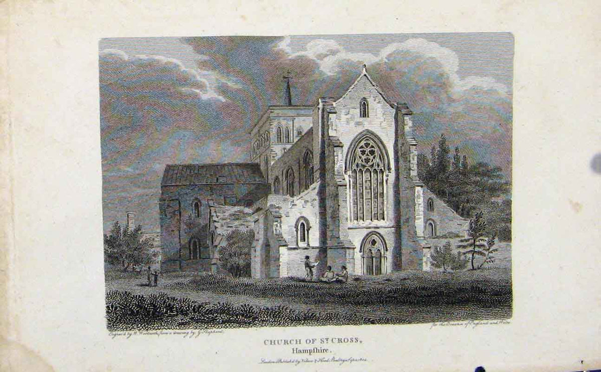 Original Old Antique Print Church St Cross Hampshire England Art