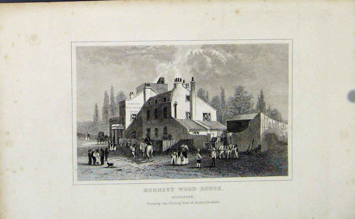 Original Old Antique Print Hornsey Wood House C1849 Middlesex England Victorian
