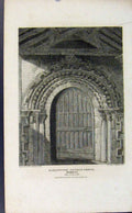 Original Old Antique Print Harlington Church Porch Middlesex