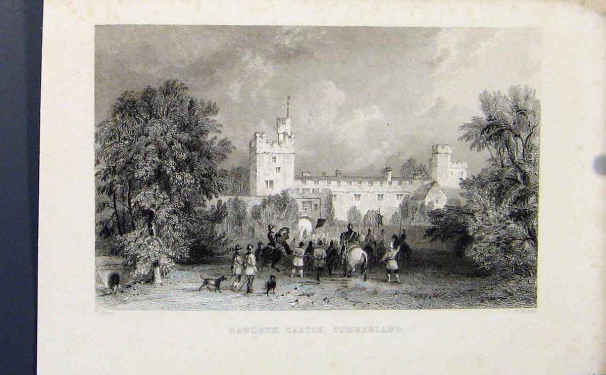 Original Old Antique Print Naworth Castler Cumberland England Fine Art C1849