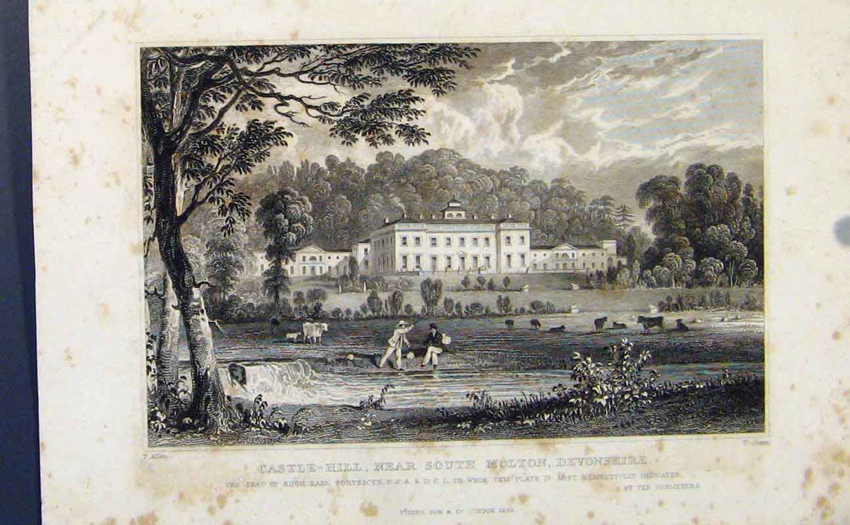 Old Antique Print Castle Hill Near South Molton Devonshire England C1849 19th