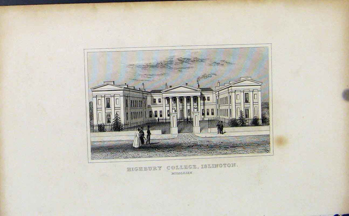 Original Old Antique Print Highbury College Islington Middlesex England 1849