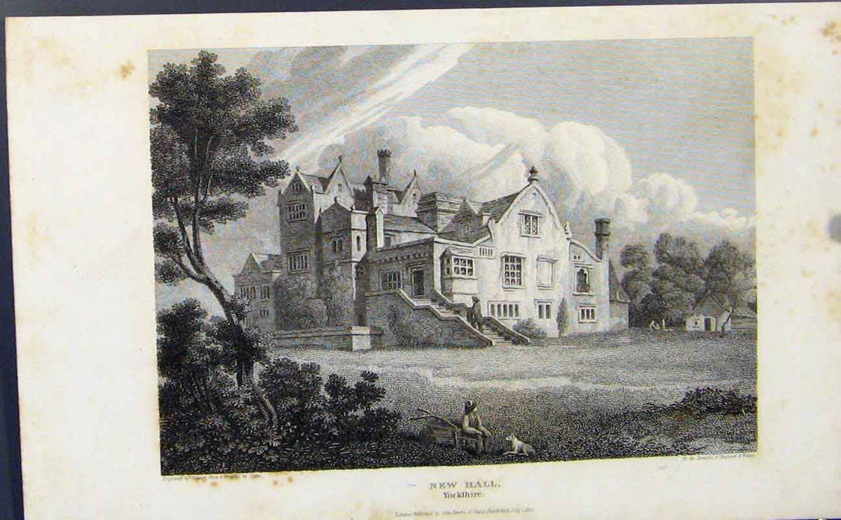 Original Old Antique Print New Hall Yorkshire England C1849 Fine Art Victorian