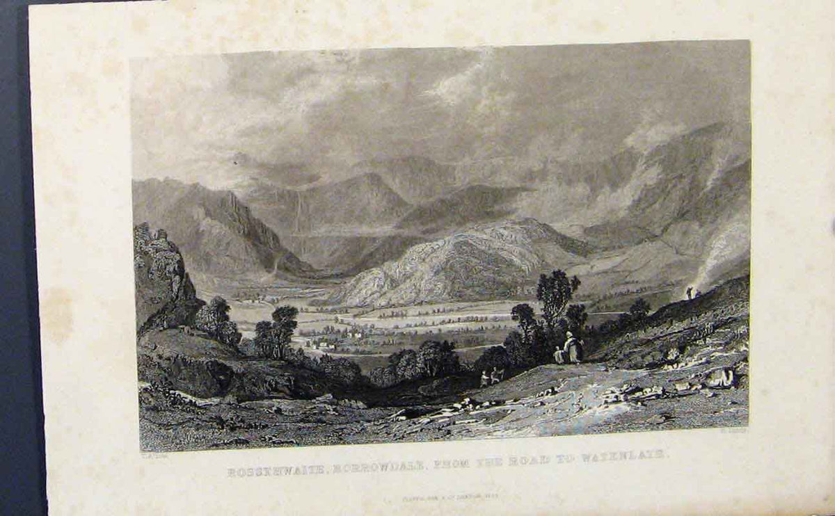 Original Old Antique Print Rossthwaite Borrowdale Road To Watenlath
