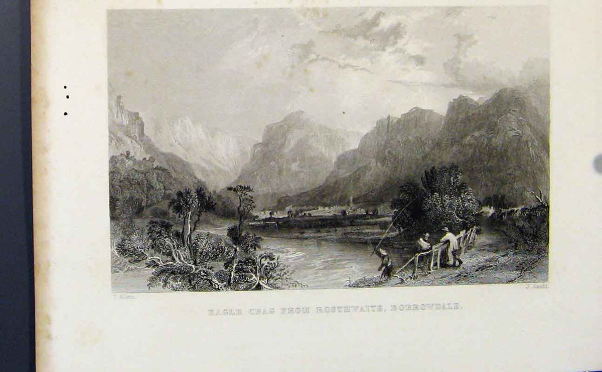 Original Old Antique Print Eagle Crag Rosthwaite Borrowdale Fine Art