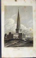 Original Old Antique Print Art C1849 Yorkshire Heminbrough Church 19th