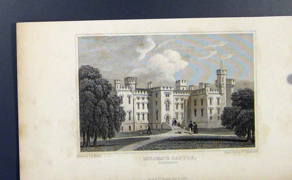 Original Old Antique Print Mulgrove Casatle Yorkshire Fine Art