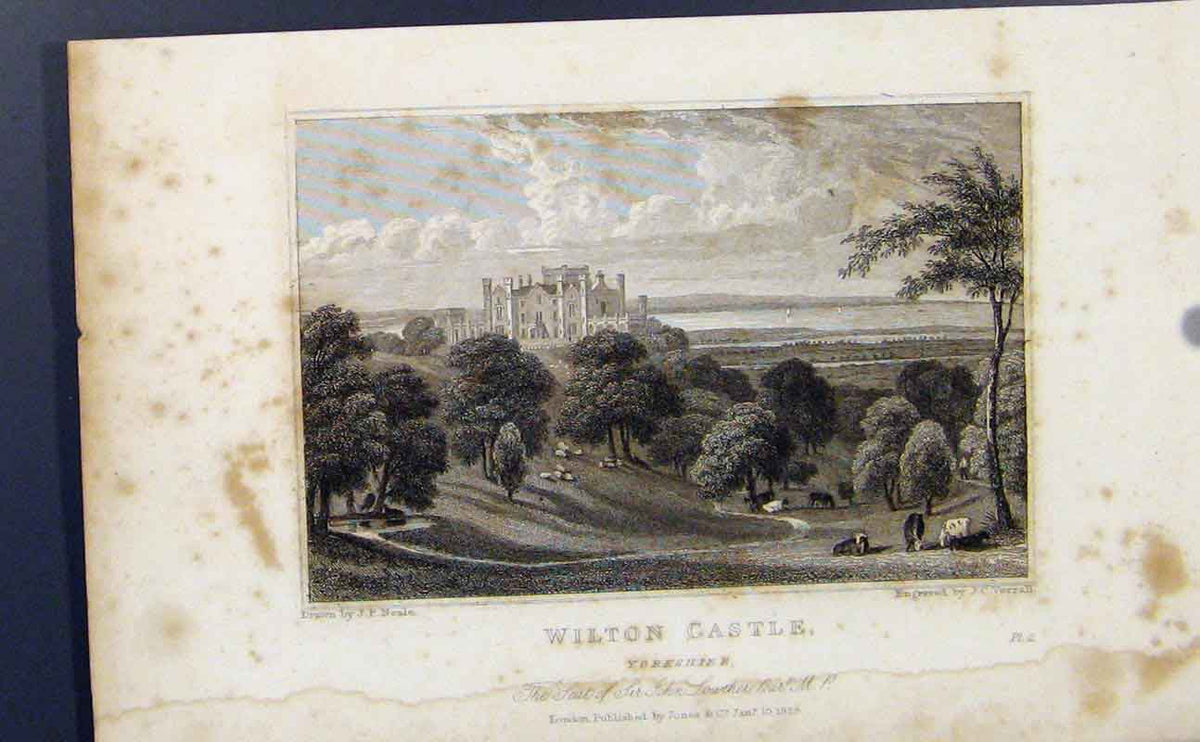 Original Old Antique Print England Wilton Castle Yorkshire C1849 19th