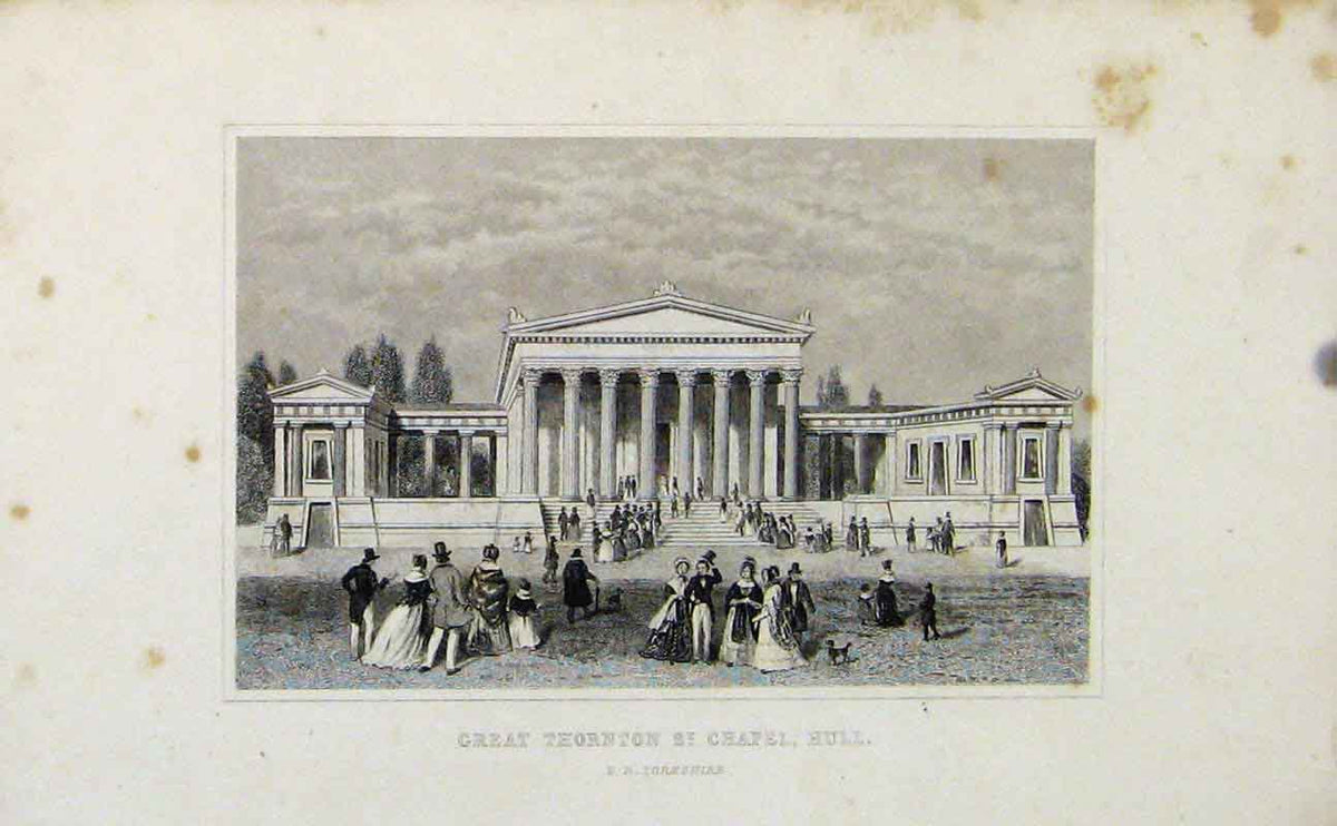 Original Old Antique Print Great Thornton St Chapel Hull Yorkshire C1849 19th
