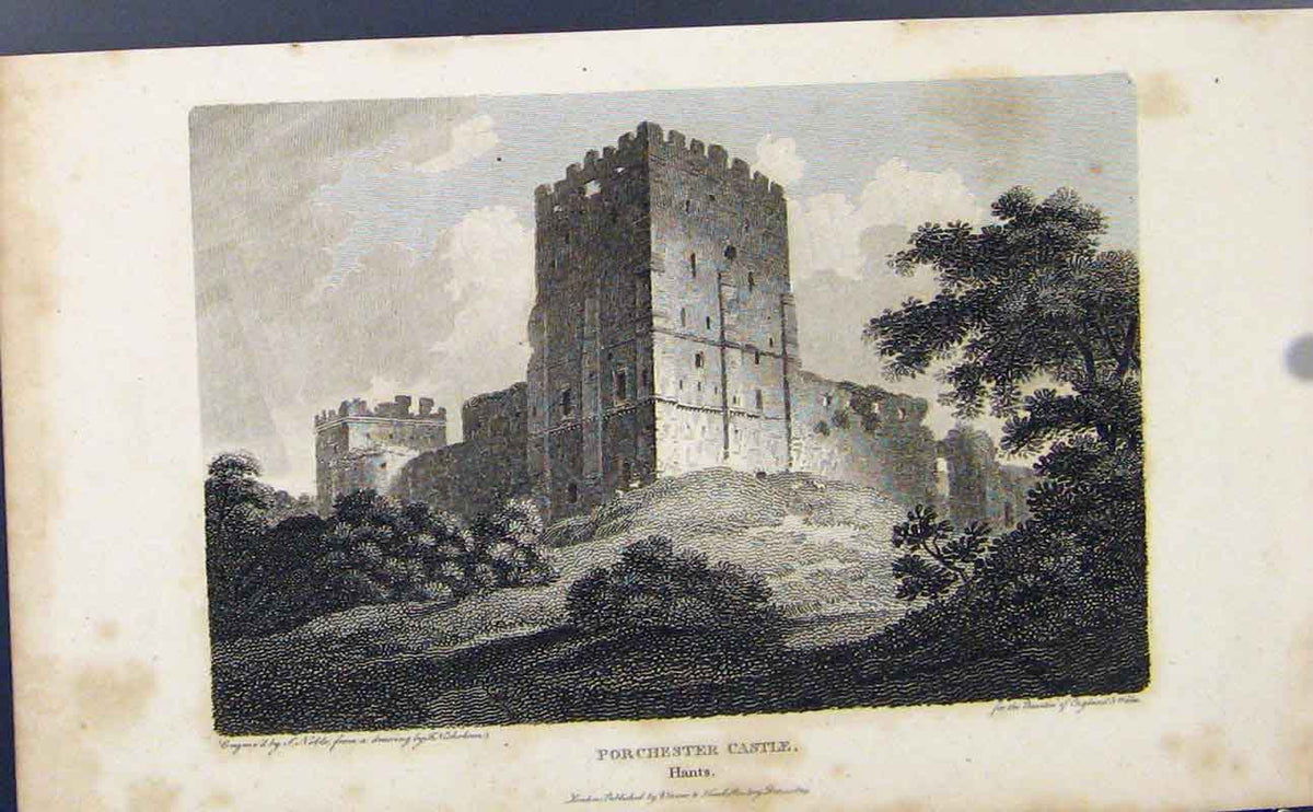 Original Old Antique Print Hants England Porchester Castle C1849 19th