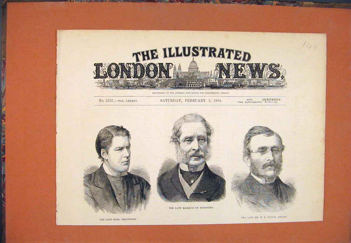 Original Old Antique Print Earl Grosvenor Marquis Hertford Willis Artist 1884
