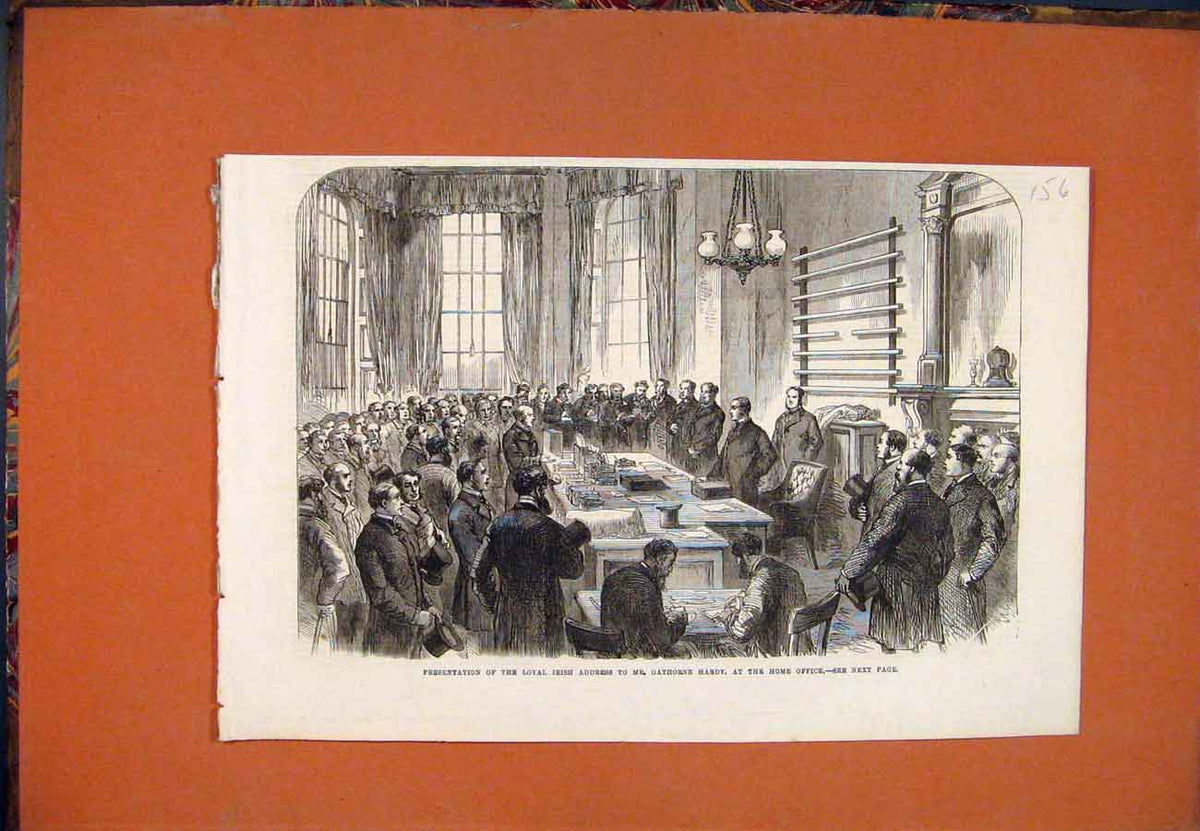 Original Old Antique Print Hardy Home Office Loyal Irish Address