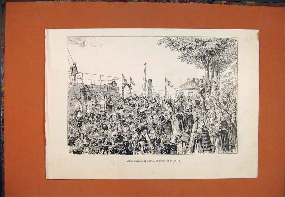 Original Old Antique Print Queen Natalie Servia Belgrade Germany Procession