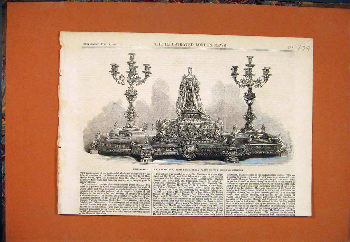 Original Old Antique Print Brand Testimonial Liberal Party House Commons 1868