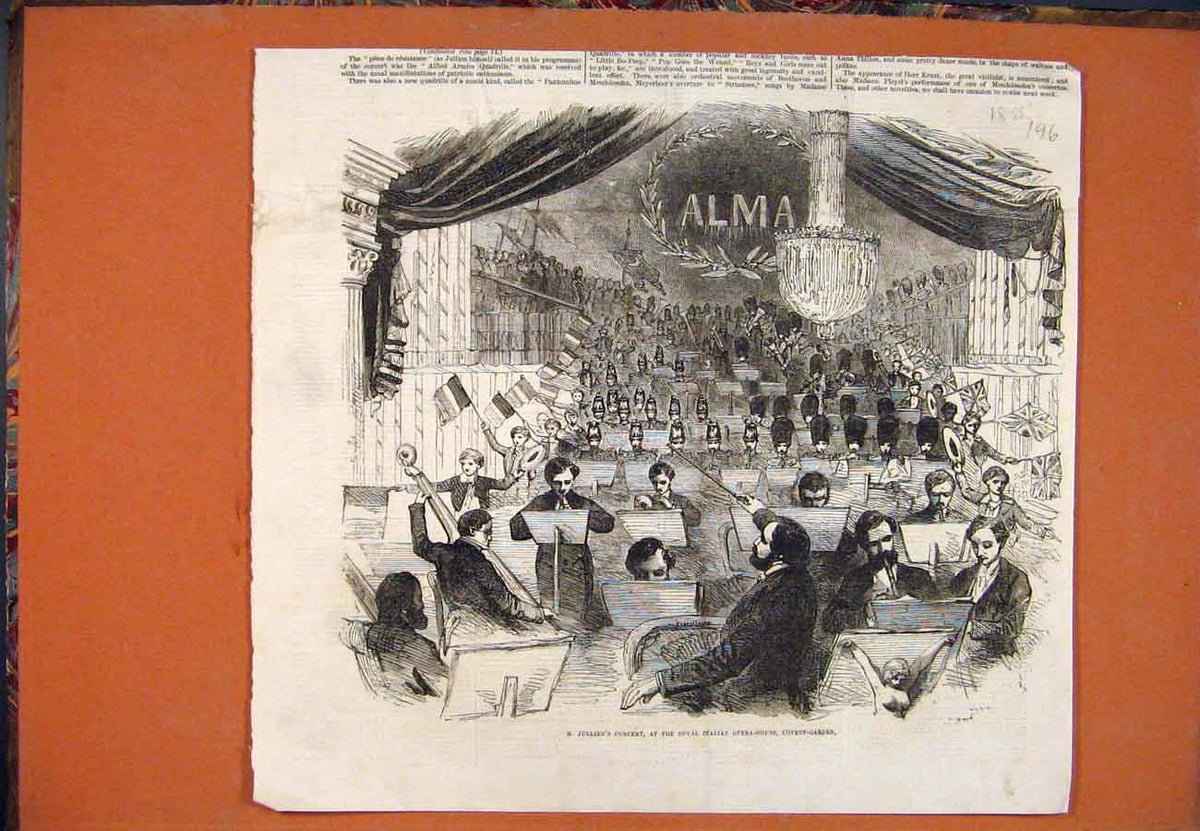 Old Antique Print Jullien Concert Royal Italian Opera Covent Garden 1855 19th