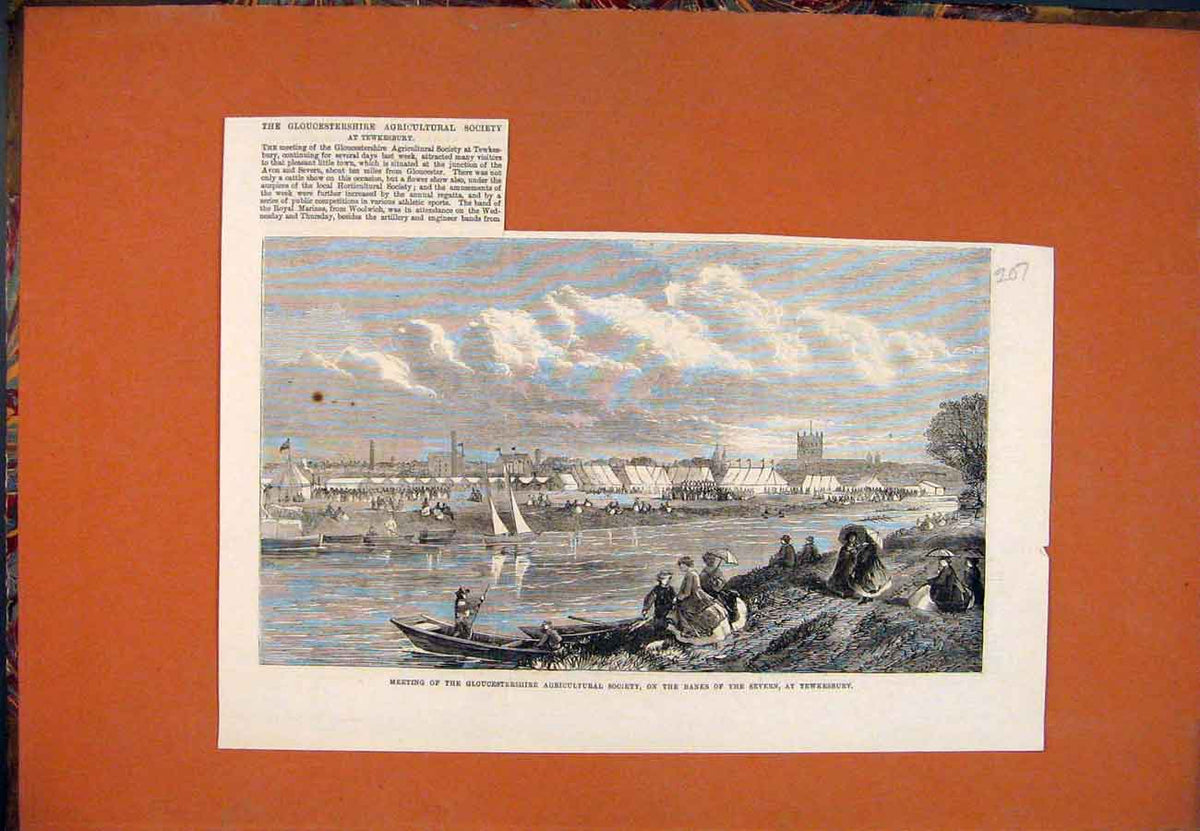 Old Antique Print Gloucestershire Agricultural Society Severn Tewkesbury