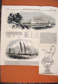 Original Old Antique Print Cowes Regatta Gem Yacht Prize Cup Boats 1843 19th