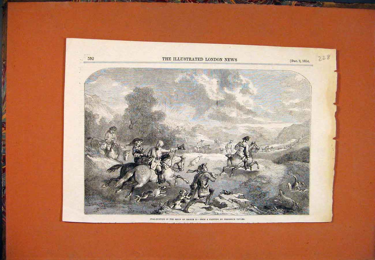 Old Antique Print Stag Hunting George Tayler Hounds Horses Fine Art 1854 19th