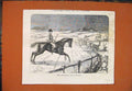 Original Old Antique Print Very Fond Leech Horse Snow Jump Hunt 1854 Victorian