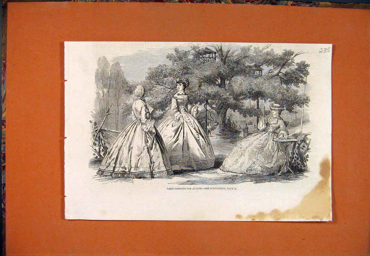 Original Old Antique Print Paris Fashions Ladies Park